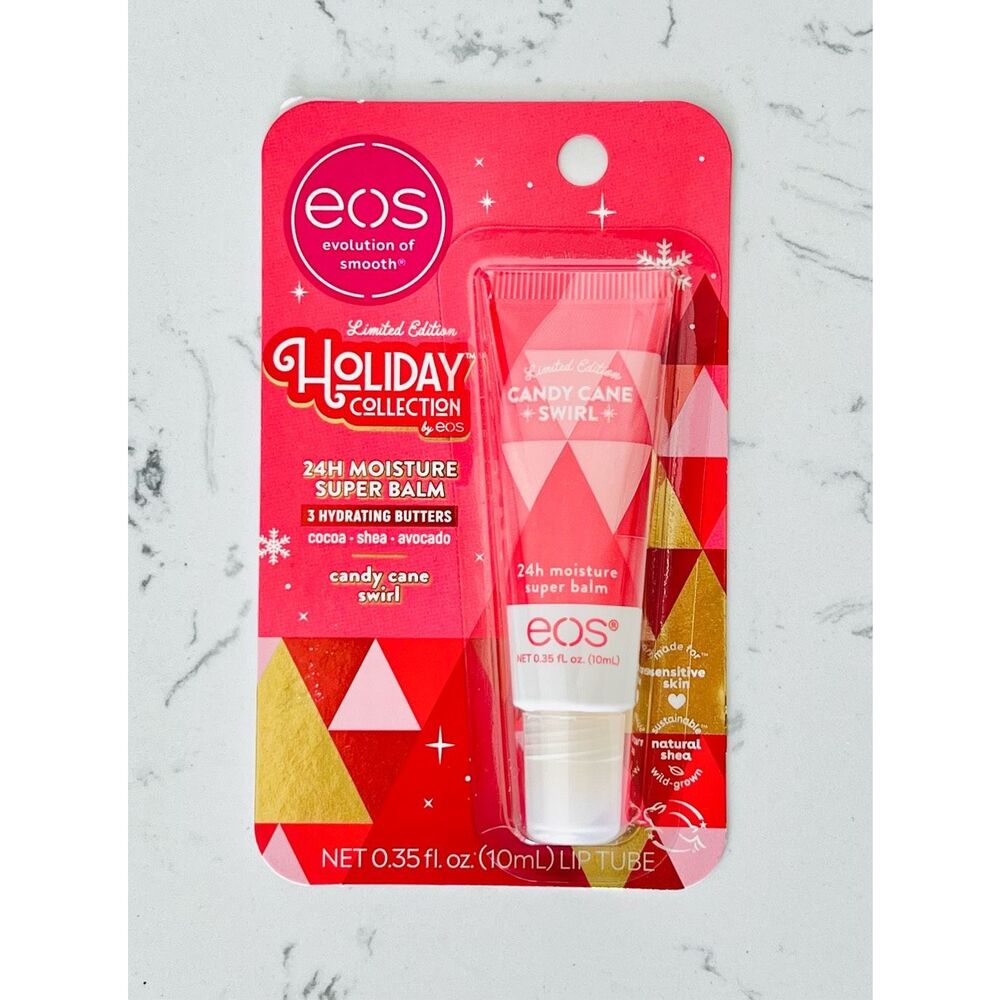 EOS Super Lip Balm Holiday Collection Candy Cane Swirl 24h Moisture Juicy Tube